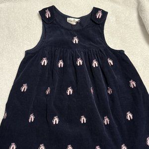 Rare Editions Navy Corduroy Jumper Dress Sz 5 Embroider Pink Ballet Shoes Sweet!